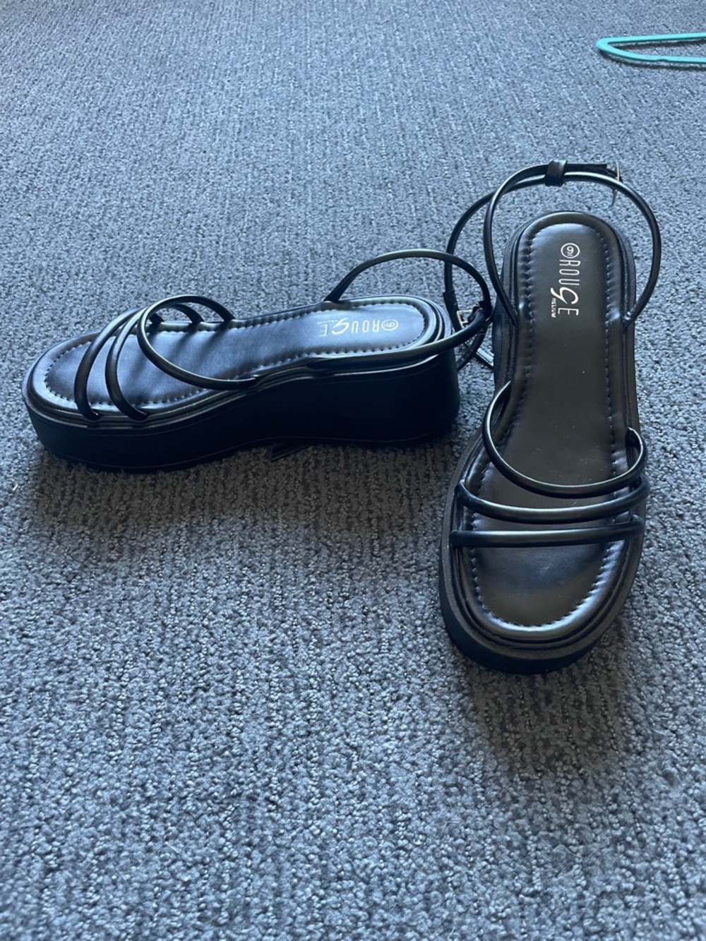 Rouge Helium Summer Black Strappy Platform Sandals